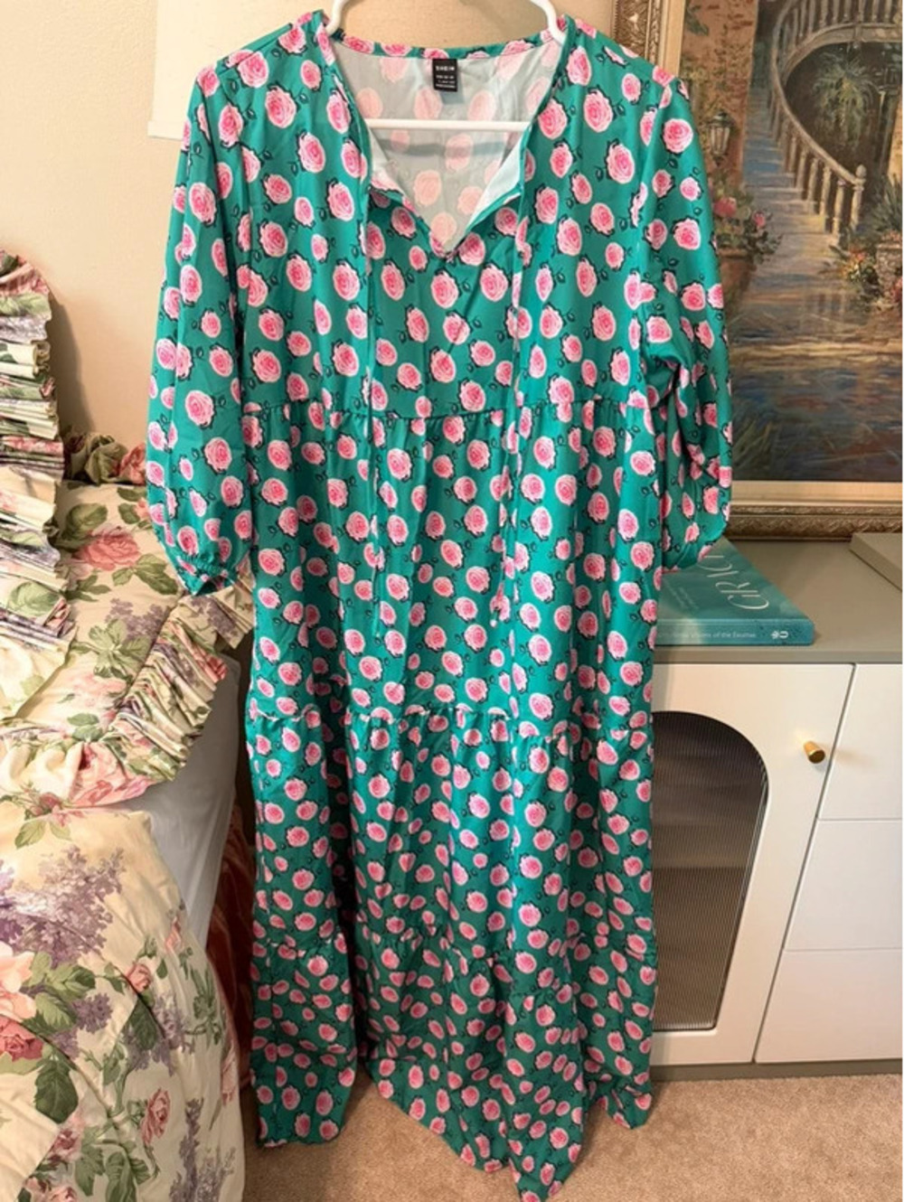 Shein Enchanted Rose Garden Tiered Maxi Dress